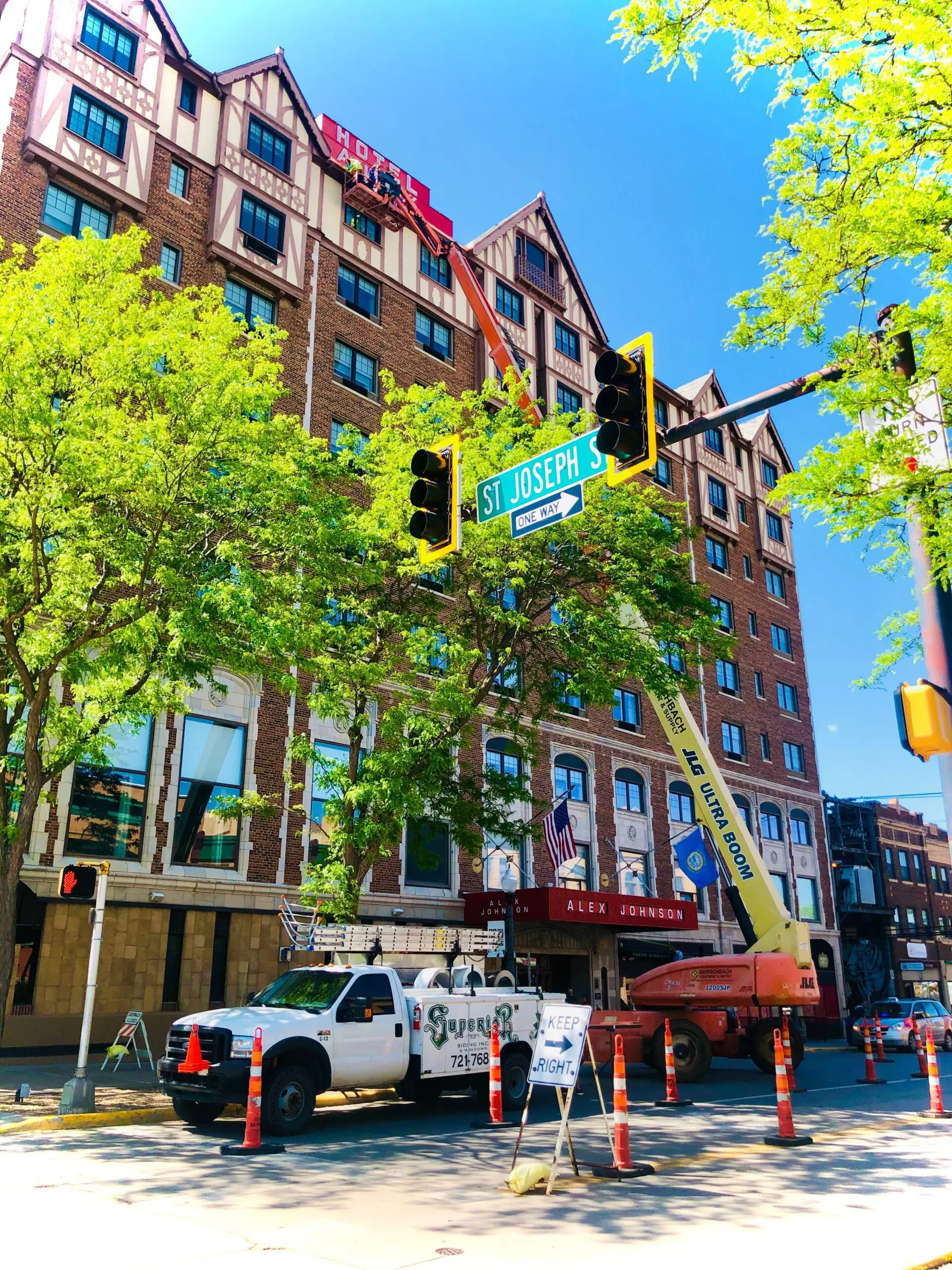 Gutter being repaired on commercial property