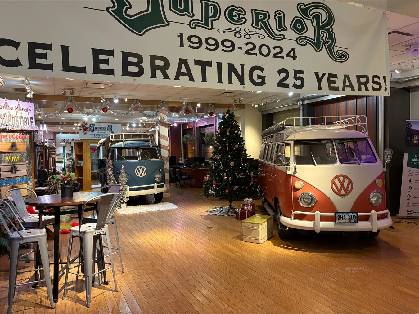 Festive set up of the Superior Siding VW vans at the Uptown Mall in Rapid City
