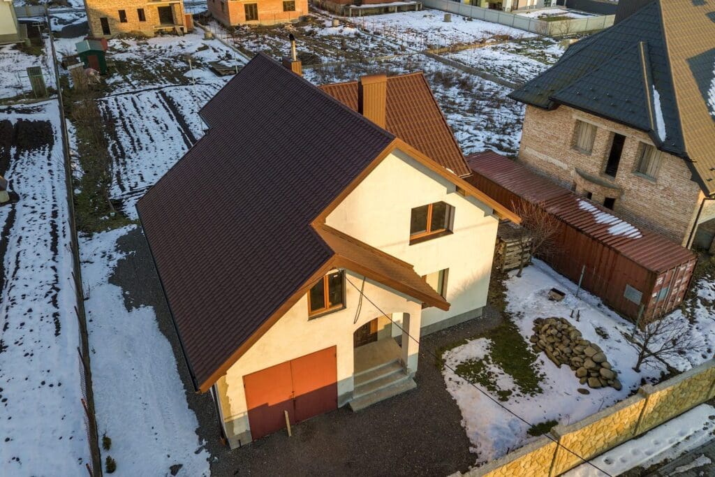 Aerial view of new residential house cottage